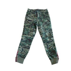 Level 99 Camo Jogger Zipper Pants Women Size 26 Green Camouflage Stretch Slim Fi